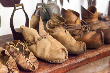 Old antique leather shoes 13-14 centuries