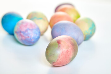 Fototapeta na wymiar Group of easter painted eggs on white background