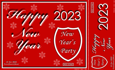 Fototapeta na wymiar Happy New Year 2023. Invitation card. New Year's party. Red Zone. Design of a greeting card.