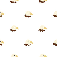 Eagle pattern seamless in freehand style. Head predator on colorful background. Vector illustration for textile.