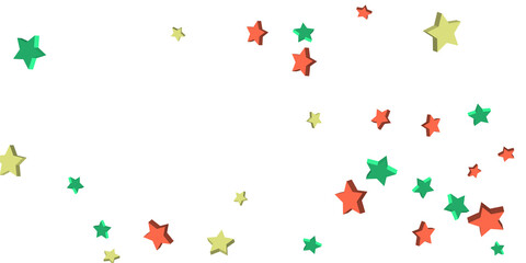 Shooting stars confetti 3D. Multi-colored stars. Festive background. Abstract pattern on a white background. Design element. Vector illustration, EPS 10.