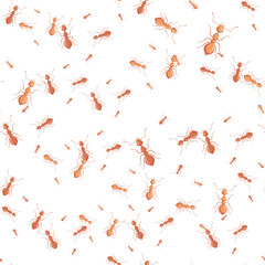 Ants seamless pattern. Insects on colorful background. Vector illustration for textile