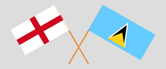 Obraz premium Crossed flags of England and Saint Lucia. Official colors. Correct proportion