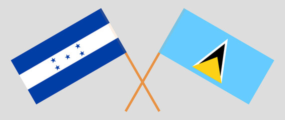 Crossed flags of Honduras and Saint Lucia. Official colors. Correct proportion