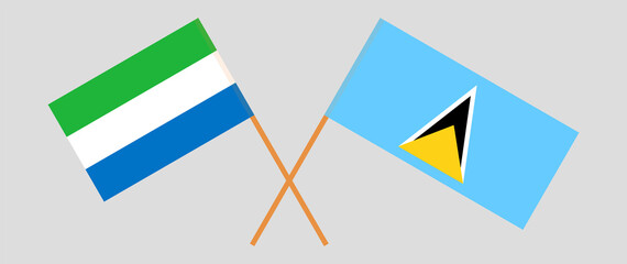 Crossed flags of Saint Lucia and Sierra Leone. Official colors. Correct proportion