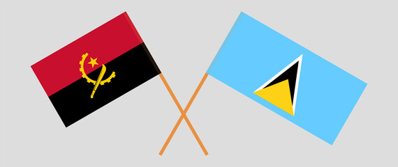 Crossed flags of Angola and Saint Lucia. Official colors. Correct proportion