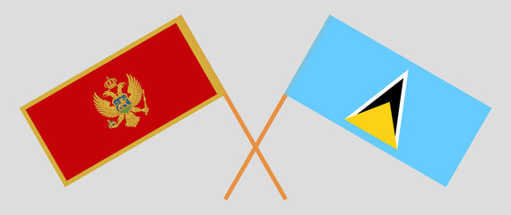Crossed flags of Montenegro and Saint Lucia. Official colors. Correct proportion