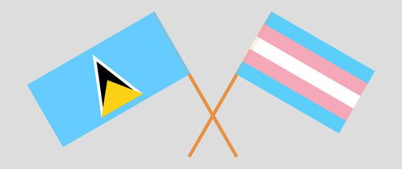Crossed flags of Saint Lucia and Transgender Pride. Official colors. Correct proportion