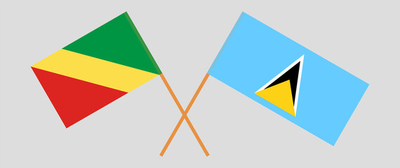 Crossed flags of Republic of the Congo and Saint Lucia. Official colors. Correct proportion