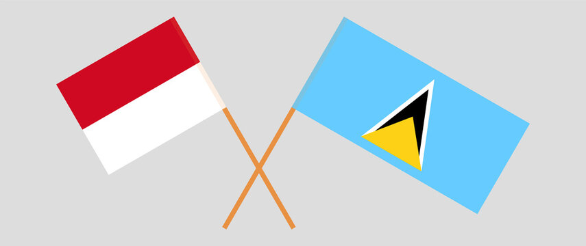 Crossed flags of Monaco and Saint Lucia. Official colors. Correct proportion