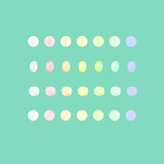 Multi-colored pills on a blue background. Set.