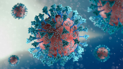Fototapeta Virus variant, coronavirus, spike protein. Deltacron, Omicron. Covid-19 seen under the microscope. SARS-CoV-2, 3d rendering obraz