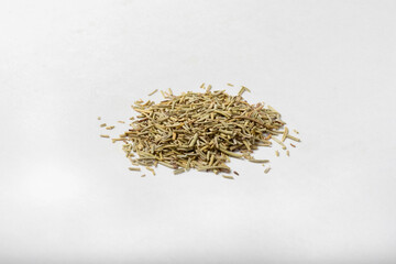 Seasoning dried rosemary on a white background for insulation