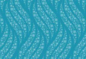 Winter background decorated with snowflake waves, snow, stars, design elements. The geometric pattern of Snowflake Waves vector background