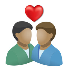 Love between two white man with red heart