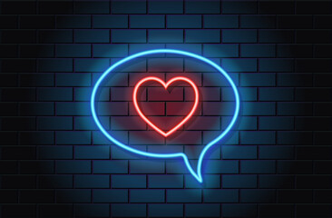 Red neon heart in blue cloud speech bubble for valentines day