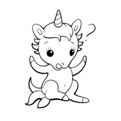 Cute Unicorn vector Sticker design. Pony Cartoon Character. Kawaii Unicorn emoji design.