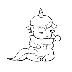 Cute Unicorn vector Sticker design. Pony Cartoon Character. Kawaii Unicorn emoji design.