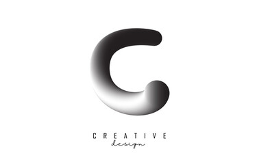 Letter C logo with grey gradient 3D effect. Creative vector illustration with twisted shape.