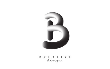Letter B logo with grey gradient 3D effect. Creative vector illustration with twisted shape.
