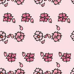 Vector pink background white pink cherry tree flowers and cherry blossom sakura flowers. Seamless pattern background