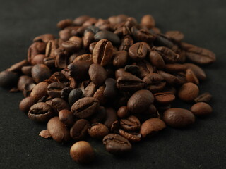 fresh roasted coffee beans pile isolated