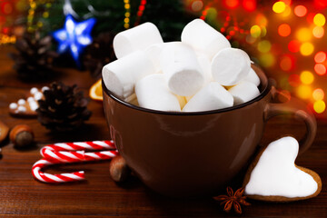 Christmas drink. Cup of cocoa with marshmallows