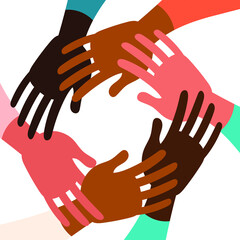 Reusable hands form a circle with space to copy inside. The concept of charity, sisterhood, society, support, healthy lifestyle, compassion, love, peace. Vector illustration for Valentine's Day