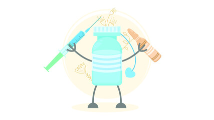 Abstract Flat Medic Vaccine With Syringe Cartoon People Character Concept Illustration Vector Design Style Coronavirus COVID-19 Mass Vaccination Healthcare Epidemic