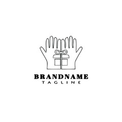 hand and gift box logo cartoon design icon vector illustration