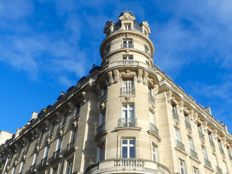 Paris, France. January 02. 2022. 19th century Haussmannian residential building. Typical Parisian house.