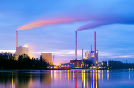 Illuminated coal power plant in Germany