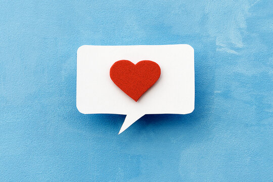 A callout for a text with a red heart. Like good mood and customer feedback. The concept of business or communication.