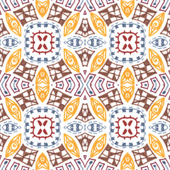 Seamless watercolor mosaic print. Geometric ethnic pattern.