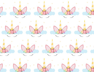 Pattern with cute unicorn. Wallpaper, background.
