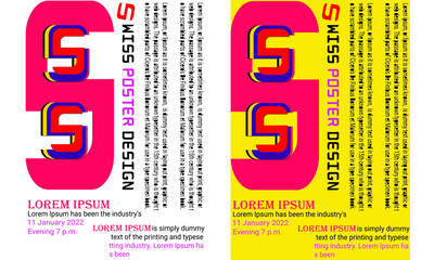 Digital swiss poster design(2 Addition).You can easily editing and change it. File Include :Ai file,Eps file,JPG file, PDF file ,Dimension : 90.5 cm x 128 cm,Bleed : 1 cm, Colour Mode :CMYK
