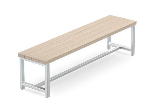 Outdoor wood bench on white background