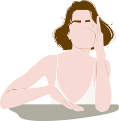 Minimalistic portrait of a brown-haired woman. 