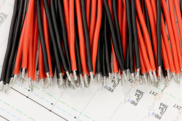 Colored copper electrical wires on the schematic diagram.