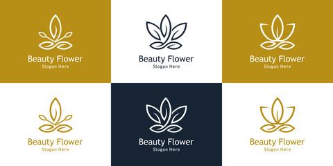 Fototapeta na wymiar Set of Lotus Beauty Flower Logo Design.