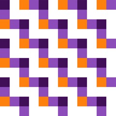 Orange and purple zigzag worm-like Halloween seamless pattern pixel art on the white background. Vector illustration.