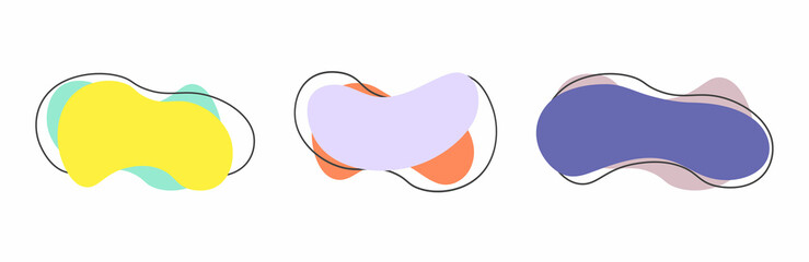 Set of modern abstract vector banners. Flat geometric shapes of different colors with black outline in memphis design style. Template ready for use in web or print design.