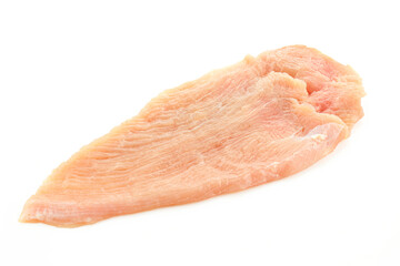 Sliced raw turkey breast isolated on white background. Fresh meat food