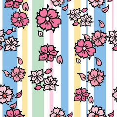 Vector white background white pink cherry tree flowers and cherry blossom sakura flowers. Seamless pattern background