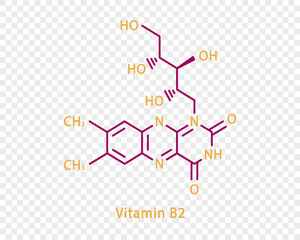 Vitamin B2 chemical formula. Vitamin B2 structural chemical formula isolated on transparent background.