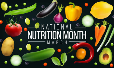 National Nutrition month is observed every year in March, to draw attention to the importance of making informed food choices and developing healthy eating habits. Vector illustration
