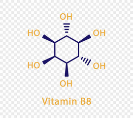 Vitamin B8 chemical formula. Vitamin B8 structural chemical formula isolated on transparent background.