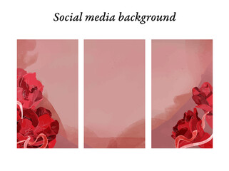 Plantillas de diseño para historias en redes sociales de motivos florales, flores de cactus con textura de acuarela en tonos morados, rojos, rosa y morados, con espacio para texto e imágenes