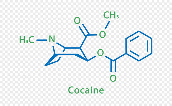 Cocaine chemical formula. Cocaine structural chemical formula isolated on transparent background.