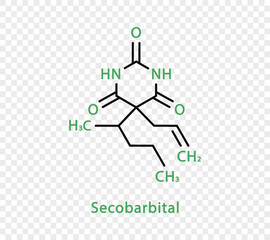 Secobarbital chemical formula. Secobarbital structural chemical formula isolated on transparent background.